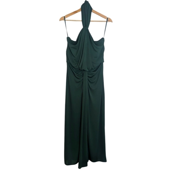 Cinq a Sept Emerald Green Kaily Draped Halter Dress Size 8 - Picture 2 of 8